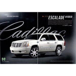 2009 Cadillac Escalade Hybrid Luxury SUV 2 Page Vintage Print Ad Wall Art